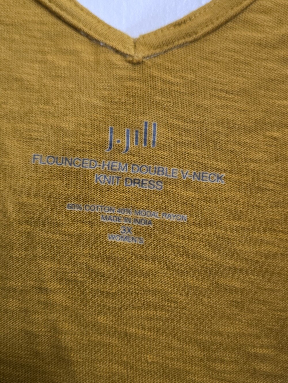 J. Jill Flounced Hem Double V-Neck Knit Dress 3X Mustard Yellow Pockets - Picture 3 of 6